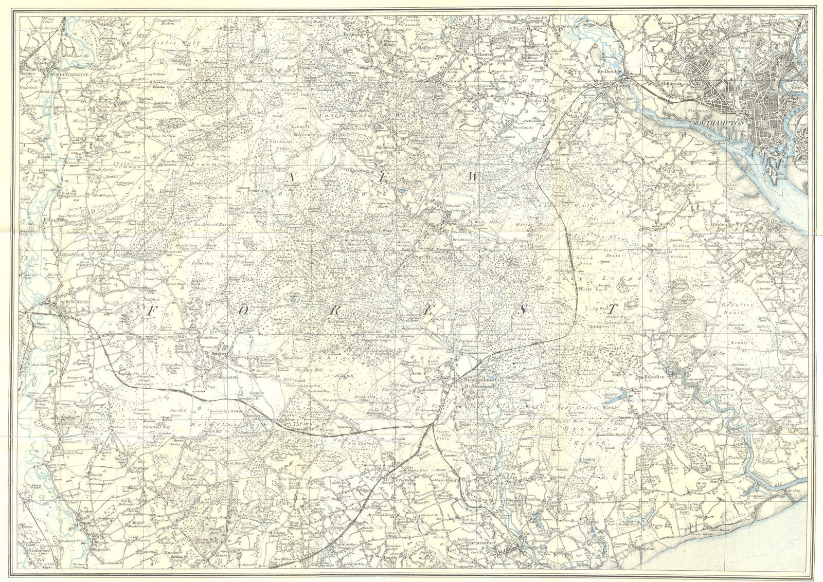 THE NEW FOREST Southampton Ringwood Lyndhurst Beaulieu Hampshire 1930 old map